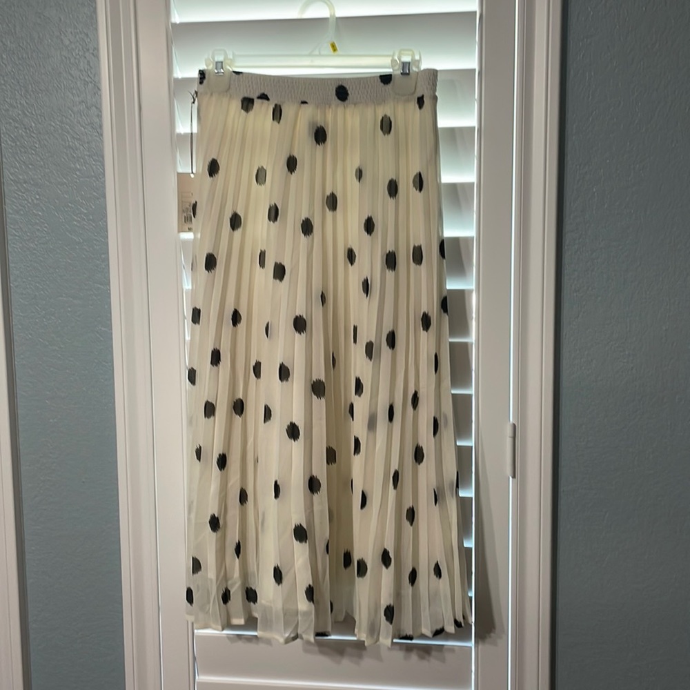 Polka dot skirt- cream skirt, black dots-new